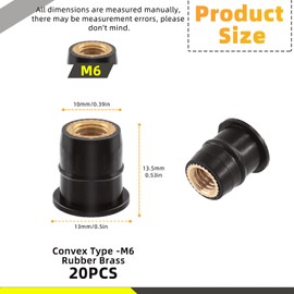 Mardatt 20Pcs M6 Neoprene Well Nuts Neoprene Expansion Brass Nuts Rubber Expansion Brass Copper Bolts Well Nut Windshield Fairing Fasteners Nut for Kayak Motorcycle Boat