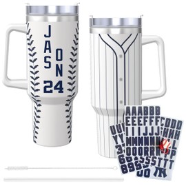 30oz Tumblers With DIY Stickers,30oz Tumbler With Handle And Straw,Travel Tumblers,Baseball Gifts(Blue Stripes)