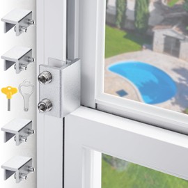 Sliding Window Locks - Horizontal & Up/Down, Adjustable Aluminum, 4 Sets Silver