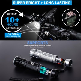 Skylla LED Flashlight 2 Pack,Bright high Lumens Tactical Flashlights with 5 Modes, Waterproof Zoomable Flash Light for Outdoor, Gifts for Student Dorm Camping Essentials Camper Gear