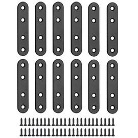 Jiozermi 12 Pcs Straight Brace, Flat Brace 3.15” x 0.69”, Stainless Steel Straight Bracket, Mending Joining Plates for Wood, Board, Bed Frame, Furniture & Shelves, Matte Black
