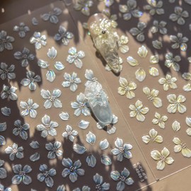 4 Sheets Flower Nail Stickers for Nail Art 5D Embossed Nail Decals Blue Yellow Pink White Nail Stickers Summer Spring Nail Art Design Floral Nails Supplies for Women Manicure DIY Decoration