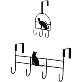 Over The Door Hook, Sturdy Metal Door Hat Rack Over Door Cat Decor Hanger Hook for Hanging Clothes Towels Coat Belts Bags Sunglasses Keys (Black, One Size)