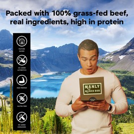 Manly Munch Box Jerky Gift Box, Curated Assortment of High Protein Snacks, Beef & Turkey Jerky Variety Pack Gift Set, Exotic Meat Gift for Men & Women