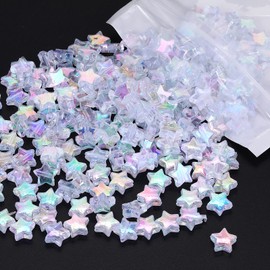 Molain 220Pcs 10mm Acrylic Star Beads with 1 Roll of Cord Star Shape Charming Beads for DIY Jewelry Craft Making Necklace Bracelet Flat Kawaii Pastel Beads Pony Beads (Mixed Color 1)