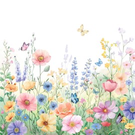 Dazzlewall Flower Shower Curtain, Spring Flowers Butterflies Shower Curtains, 180 x 180 cm, Waterproof, Anti-Mould, Washable, Polyester Textile Fabric, Bathroom Curtain for Bathroom with 12 Hooks