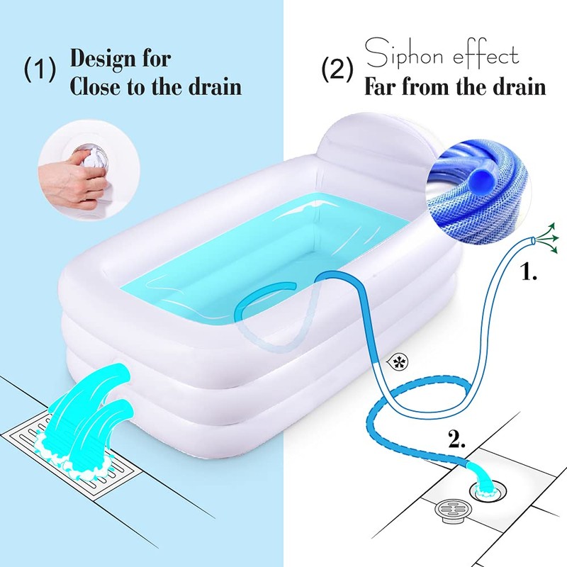 HIWENA Inflatable Portable Bathtub, White Durable Soaking Bath Tub with