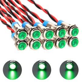 KILIGEN 10pcs 6mm 1/4" AC/DC 12-24V LED Metal Indicator Light Waterproof Signal Lamp Pilot Dash Directional with Wire (Green)