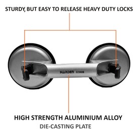 Harden 2-Pack Professional Twin Heads Suction Lifters – Heavy-Duty Aluminum Alloy Glass Lifting Tool with Large Easy-Grip Handles for Windows, Tile, Windshields, Sheet Metal