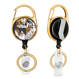 Heavy Duty Golden Retractable ID Badge Reel with 360 Swivel Clip & Keychain - Durable Nylon Rope, Cute Badge Holder for Nurse Doctor Teacher Student Ideal for Office Work(Cute Dogs)