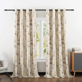 VOGOL Grommet Blackout Curtains for Living Room, Magnolia Flower Printed Ther...