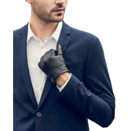 YISEVEN Men's Touchscreen Warm Fleece Fur Lined Sheepskin Leather Gloves Skin Tight with Button Genuine Luxury Heated Work Winter for Dress Driving Motorcycle, Black 10.0"/XL