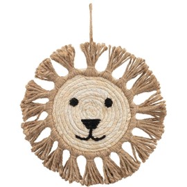 Natural Hanging Cartoon Lion Face Plaque 25cm Macrame Wall Nursery Home Decor