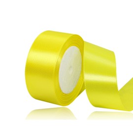 Lemon Yellow Satin Ribbon 40mm, 22 Meters Lemon Yellow Fabric Ribbons for Gift Wrapping, Crafting, Hair Bows, Sewing, Wreaths, Cakes, Wedding Party and Christmas Decoration