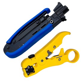 Gaobige Coax Cable Crimper Kit, Coaxial Compression Tool Adjustable RG6 RG59 RG11 75-5 75-7 Coaxial Cable Stripper with 20PCS RG6 Connectors, 10PCS Female to Female Connectors, 6PCS RG11 Connector