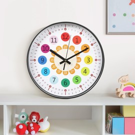 Warmiehomy Children's Wall Clock Rainbow Clock Wall Large 30 cm Colourful Numbers Modern Wall Clock without Ticking Noises Silent Learning Clock Silent Kitchen Clocks for Children's Room Living Room