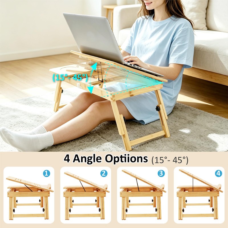 Evernewly Laptop Desk for Bed, Foldable Bed Tray, Adjustable Angle