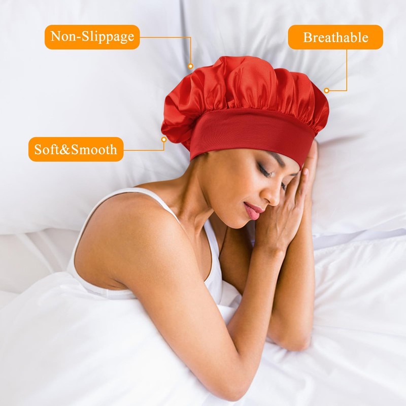 Gorro para Dormir, Gorro De Satén con Banda Elástica Ancha,