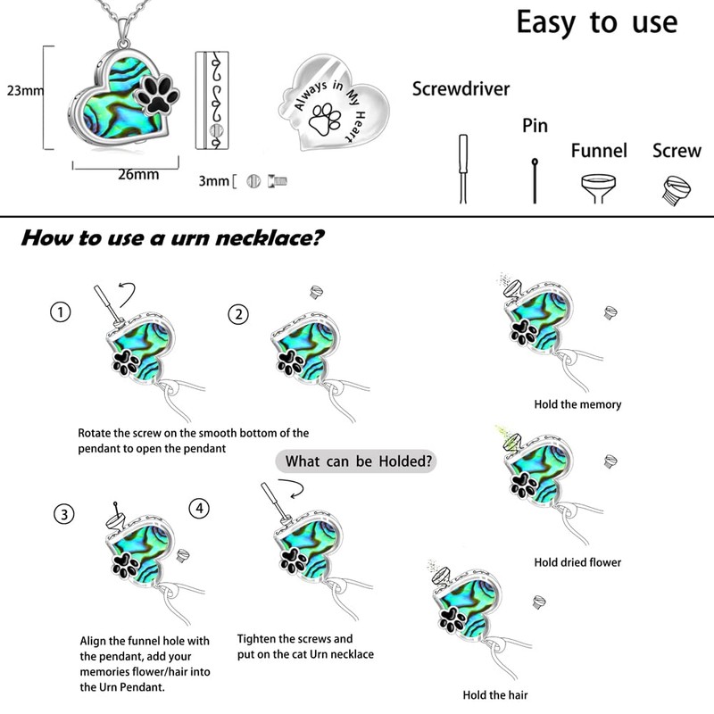 Fenthring Dog Urn Necklace for Ashes for Women Cat Dog