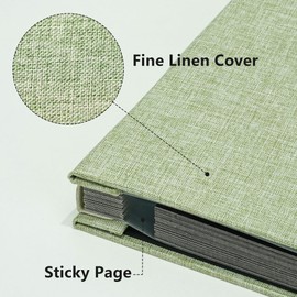 Vienrose Photo Album Self Adhesive Linen Scrapbook Album for 4x6 Pictrue DIY 40 Black Inner Pages Memory Book with A Metallic Pen, 9.84" X 9.06" Grass Green