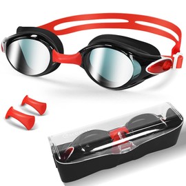 eECO-FLYING Swimming goggles for men and women, high technology, real anti-fog swimming goggles for adults or teenagers, no leaks (red)