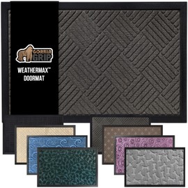 GORILLA GRIP 100% Waterproof All-Season WeatherMax Doormat, 47x35, US Designed Natural Rubber, Stain and Fade Resistant, Low Profile Indoor Outdoor Door Mats, Easy Clean Patio Mat, Gray Diamond