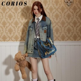 CORIOS Women's Jeans Shoulder Bag Large Handbag Lightweight Shoulder Bag Casual Tote Bag Retro Handbag Multifunctional Tote Bag for Shopper Travel Work Everyday, blue