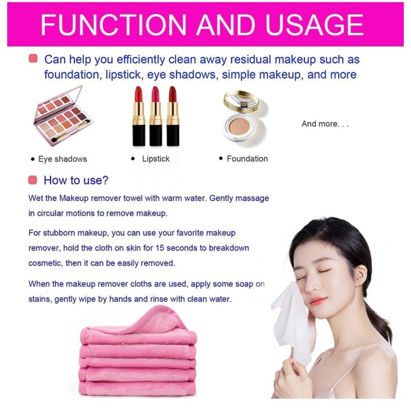 Makeup Eraser Full Size 5 Pack PİNK Reusable Cloth New