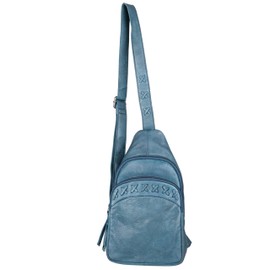 Taylor Leather Unisex Tactical Gun Holster Sling Backpack - Medium Frame Handgun -Two locking concealment pockets with Locking Zippers and Universal Holster - Blue - 7" L x 12" H x 3.5" D