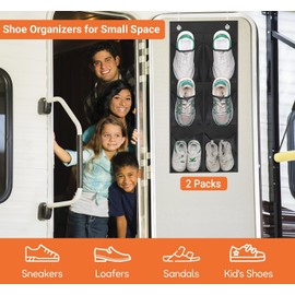 KIMBORA 2 Packs Narrow Over the Door/Wall Shoe Organizer, Small Hanging Shoe Rack for Closet with Clear Mesh Pocket for Bathroom, RV, Pantry, Camping (Black)