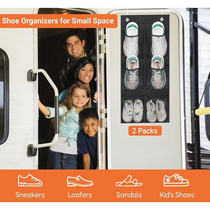 KIMBORA 2 Packs Narrow Over the Door/Wall Shoe Organizer, Small