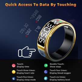 Gwenland Smart Ring Health Ring - Smart Rings for Women Men, Fitness Tracker Ring with LED Display Screen, Sleep Tracker Ring Compatible with iOS/Android Activity Tracker/Heart Rate/SpO2/Sleep/Step