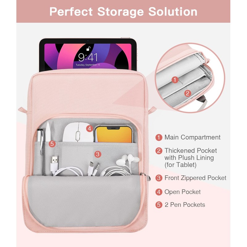 MoKo Tablet Case with Shoulder Strap & Handle, Multiple Compartments,