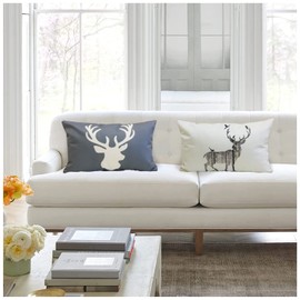 NYDECOR Deer Throw Pillow Covers Elk Lumbar Pillow Cover Deer Pillow Cases Oblong Rectangle Animal Moose Pillowcase Cotton Linen Decorative Cushion Covers for Couch Bed Sofa 12x20 Set of 4