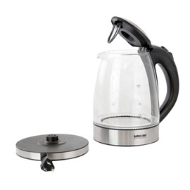 Better Chef Cordless Electric Kettle | 7-Cup Borosilicate Glass | LED Light | Thumb On-Off and Lid Open | 360-deg Swivel Base | Auto Boil-Dry Shut-Off | Stainless