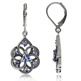 Silvershake Genuine Tanzanite 925 Sterling Silver Filigree Dangle Drop Leverback Earrings