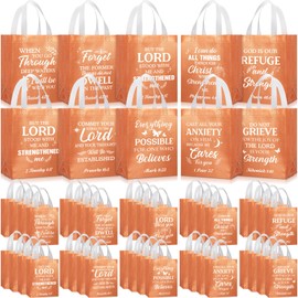 Talltalk 50 Pcs Christian Gift Bag Bulk Reusable Bible Verse Bag Religious Church Non Woven Tote for Easter Sunday School Mothers Fathers Day Gift(Rose Gold)