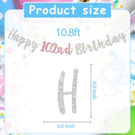 Halodete Happy 102nd Birthday Banner, Women 102 Years Old Banner, 102nd Birthday Gifts, Cheers to 102 Years Party Garland Bunting Decorations - Silver Glitter