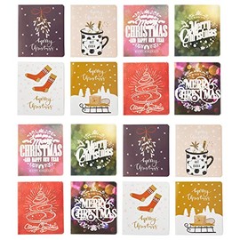 16 Pack Small Size Merry Christmas Greeting Cards & Envelopes, 3.5" x 3.5" Size, Colorful Christmas Cartoon Holiday Style Greetings Cards, Pack of 16, Colorful 2X8