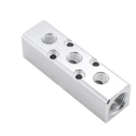Iceyon 3 Way Pneumatic Manifold Air Distribution Block, Aluminum Alloy Air Compressor Manifold Distribution Block, G1/2 Supply Port, G1/4-Inch Output Port (3 Way 5 Port)