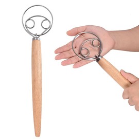 Danish Dough Whisk Stainless Steel Dutch Style Bread Dough Hand Mixer Wooden Handle Kitchen Baking Tools Stainless Blender, Dough Whisk, Dough Whisk 13 Inch