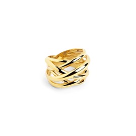 SINGULARU - Triple Cross Gold Ring - Brass Ring with 18 Carat Gold Plating - Women's Jewellery - Various Finishes and Sizes, Gold Precious metal, Not applicable.