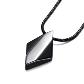 vicima Tungsten Steel Geometric Pendant Necklace for Men Tungsten Rhombus Pendant 24 Inch Snake Chain, Black
