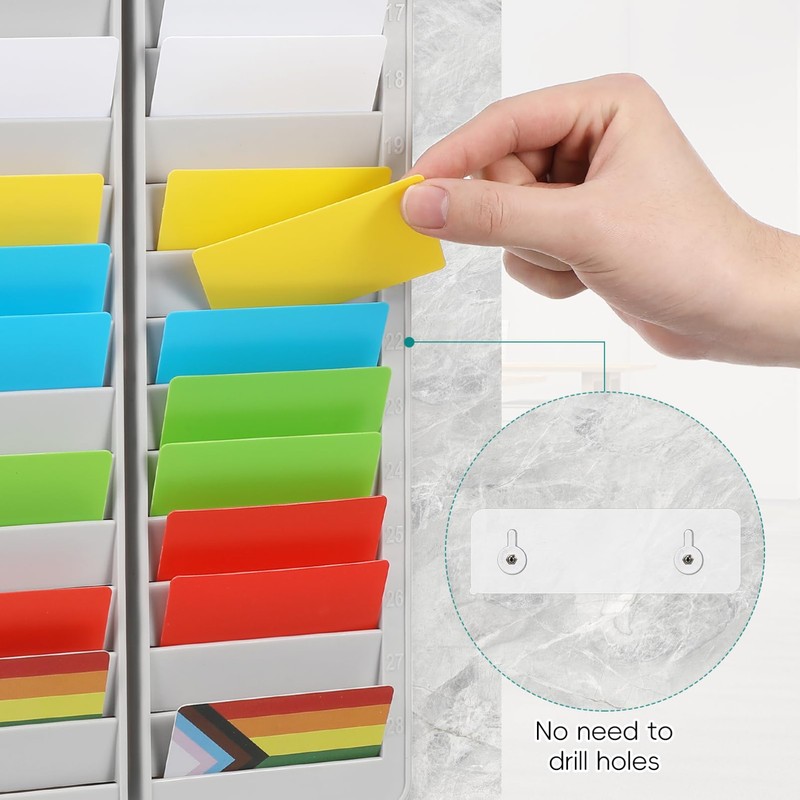 SHINEOFI 28-Slot Attendance Card Holder Rack Wall Mounted Storage for