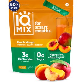 IQMIX Hydration Electrolyte Powder – 4-in-1 Formula for Hydration, Mental Clarity, Mood and Recovery – Sugar-Free Drink Mix, Keto, Magnesium L-Threonate, Lion’s Mane – 40 Count Peach Mango