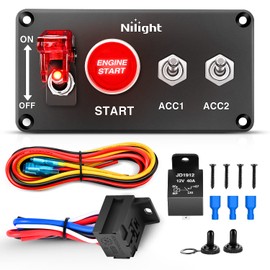 Nilight Ignition Rocker Switch Panel 12V 4 in 1 with Engine Push Button Toggle Switches with Relay Wiring Harness LED for RV Truck Racing Car Boat Marine Trailer