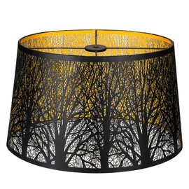 Metal Lampshade, Large Lamp Shade for Table Floor Lamps, (12×8)'' Top×(14×10.5)'' Bottom×8.5" Height Oval Shade, Etched Forest Gothic Style Replacement Lamp Shade(Spider), Black Gold
