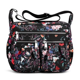 SODOLLEE Women Shoulder Bag Fashion Print Crossbody Bag Lightweight Ladies Cross Body Bag Multiple Pockets Nylon Messenger Bag for Shopping Travel Flower C