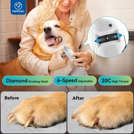 PAPIFEED Dog Nail Grinder, Pet Nail Grinder with 6 Speeds Quiet Motor, LED Light and Dust Collection, Rechargeable Dog Nail Trimmer for Small Medium Large Dogs Cats, Type-C Grooming Kit