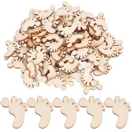 CRASPIRE 200Pcs Foot Shape Wood Slices Christmas Decorations Wooden Cutouts Unfinished Veneers Patchwork DIY Art Craft Embellishments Wedding Party Ornaments Gift